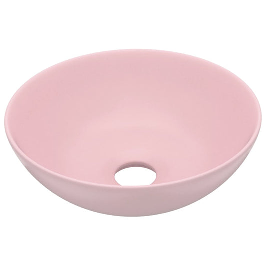 146977 vidaXL Bathroom Sink Ceramic Matt Pink Round