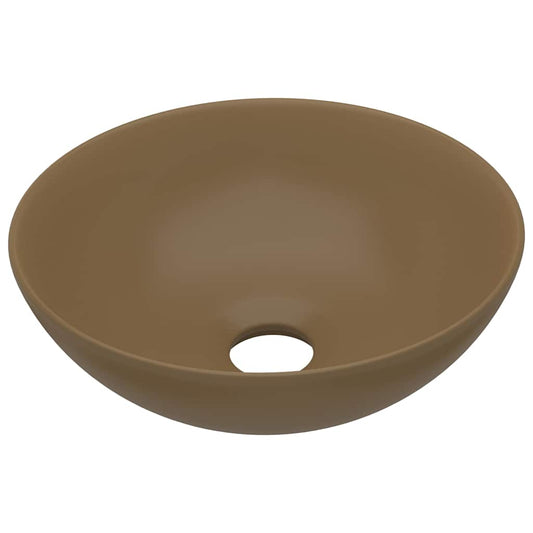 146985 vidaXL Bathroom Sink Ceramic Matt Cream Round