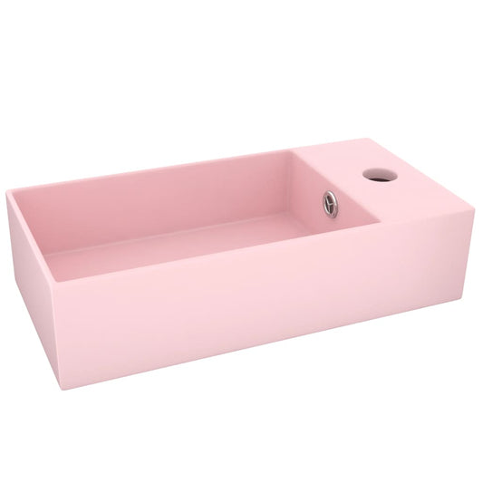 146988 vidaXL Bathroom Sink with Overflow Ceramic Matt Pink