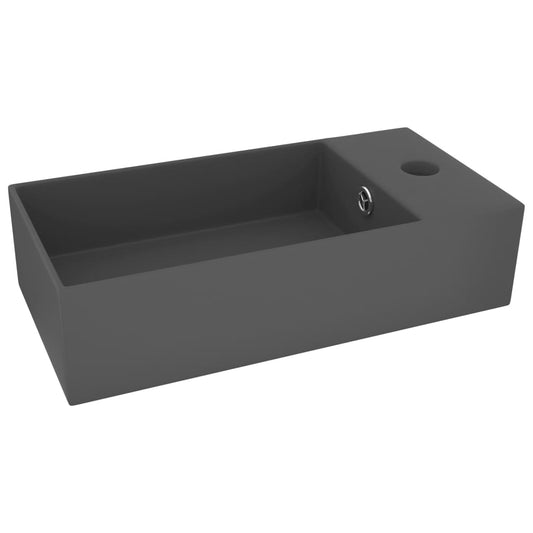 146994 vidaXL Bathroom Sink with Overflow Ceramic Dark Grey