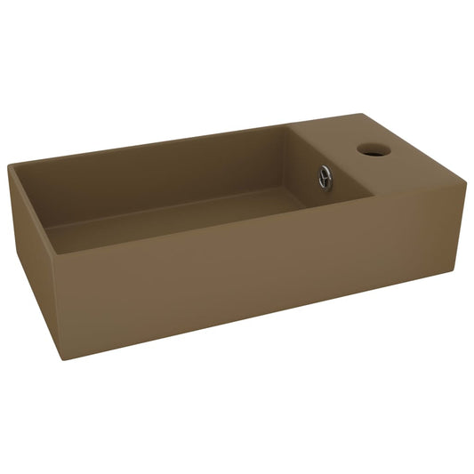 146996 vidaXL Bathroom Sink with Overflow Ceramic Matt Cream