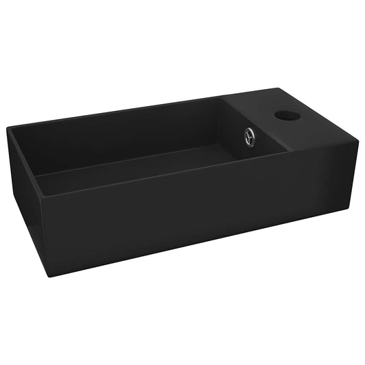 146997 vidaXL Bathroom Sink with Overflow Ceramic Matt Black