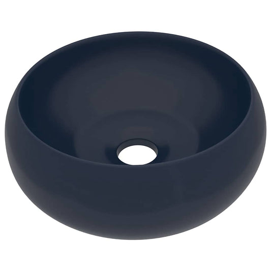 147001 vidaXL Luxury Wash Basin Round Matt Dark Blue 40x15 cm Ceramic