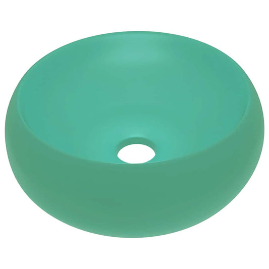 147002 vidaXL Luxury Wash Basin Round Matt Light Green 40x15 cm Ceramic