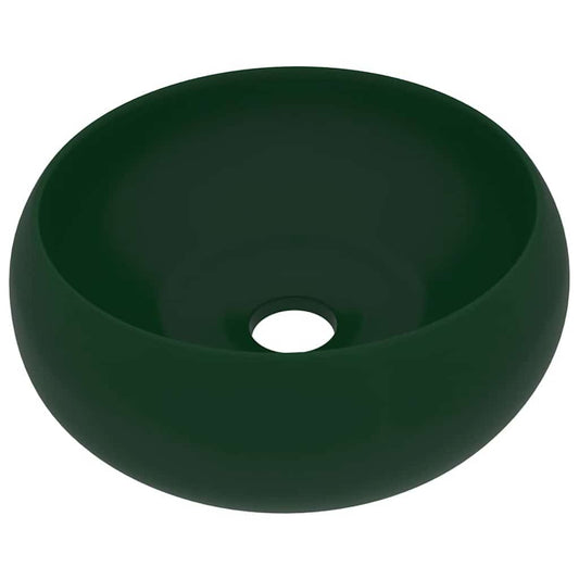 147003 vidaXL Luxury Wash Basin Round Matt Dark Green 40x15 cm Ceramic