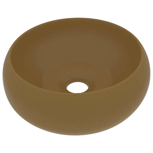 147007 vidaXL Luxury Wash Basin Round Matt Cream 40x15 cm Ceramic