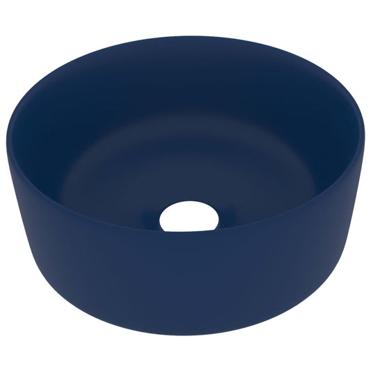 vidaXL Luxury Wash Basin Round Matt Dark Blue 40x15 cm Ceramic