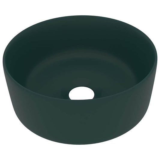 147014 vidaXL Luxury Wash Basin Round Matt Dark Green 40x15 cm Ceramic