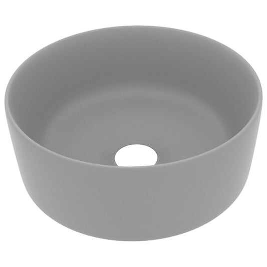 147015 vidaXL Luxury Wash Basin Round Matt Light Grey 40x15 cm Ceramic