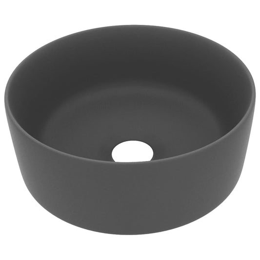 147016 vidaXL Luxury Wash Basin Round Matt Dark Grey 40x15 cm Ceramic