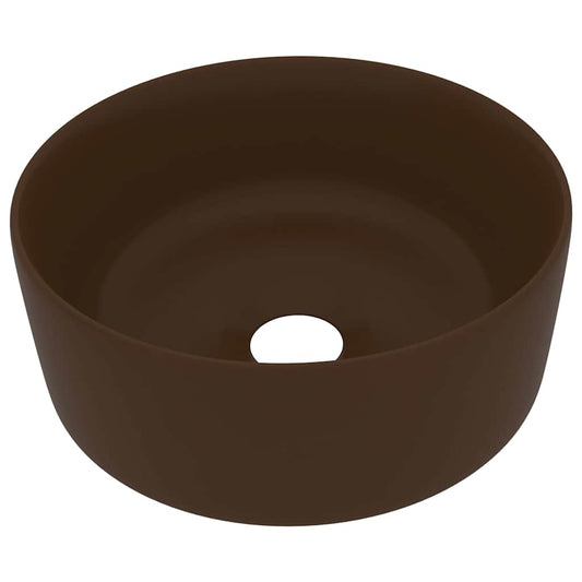 147017 vidaXL Luxury Wash Basin Round Matt Dark Brown 40x15 cm Ceramic