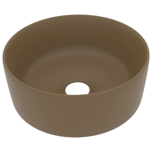 147018 vidaXL Luxury Wash Basin Round Matt Cream 40x15 cm Ceramic
