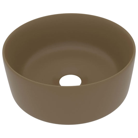 147018 vidaXL Luxury Wash Basin Round Matt Cream 40x15 cm Ceramic