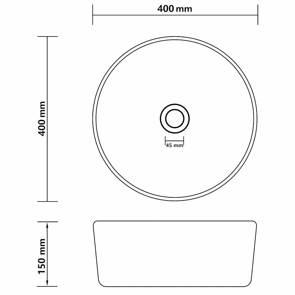 147019 vidaXL Luxury Wash Basin Round Matt Black 40x15 cm Ceramic