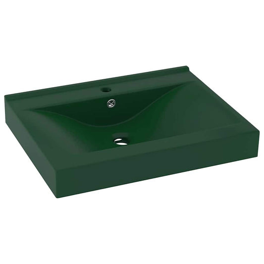 147025 vidaXL Luxury Basin with Faucet Hole Matt Dark Green 60x46 cm Ceramic