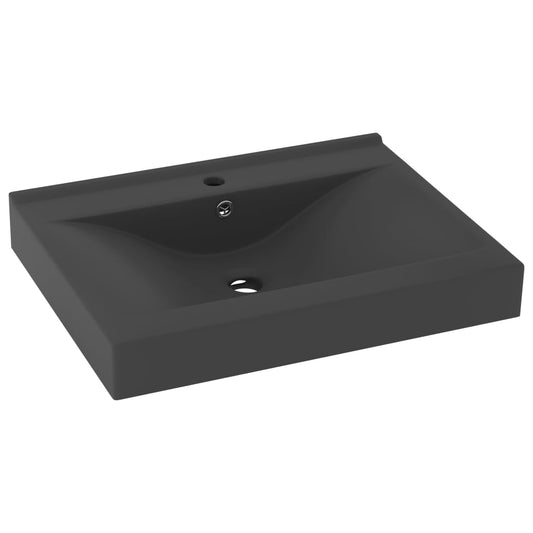 147027 vidaXL Luxury Basin with Faucet Hole Matt Dark Grey 60x46 cm Ceramic
