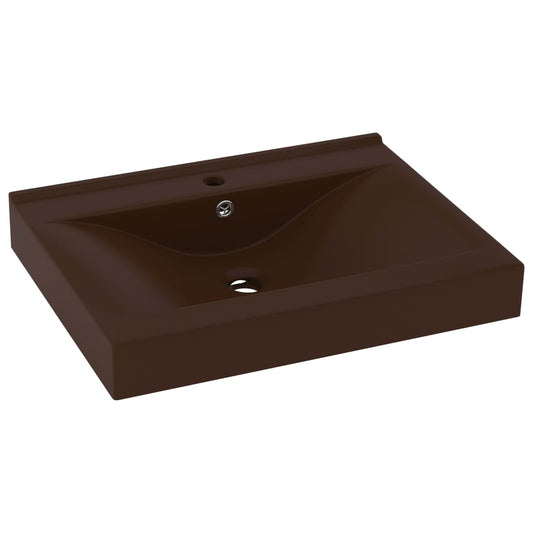 147028 vidaXL Luxury Basin with Faucet Hole Matt Dark Brown 60x46 cm Ceramic