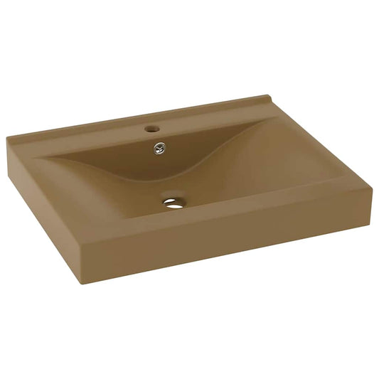 147029 vidaXL Luxury Basin with Faucet Hole Matt Cream 60x46 cm Ceramic