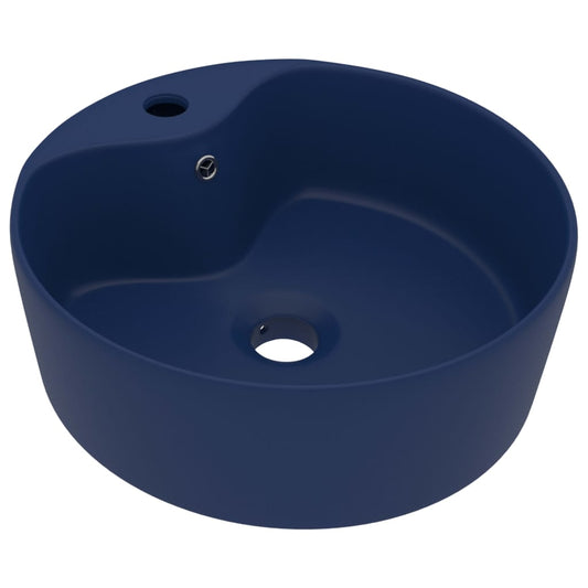 147034 vidaXL Luxury Wash Basin with Overflow Matt Dark Blue 36x13 cm Ceramic
