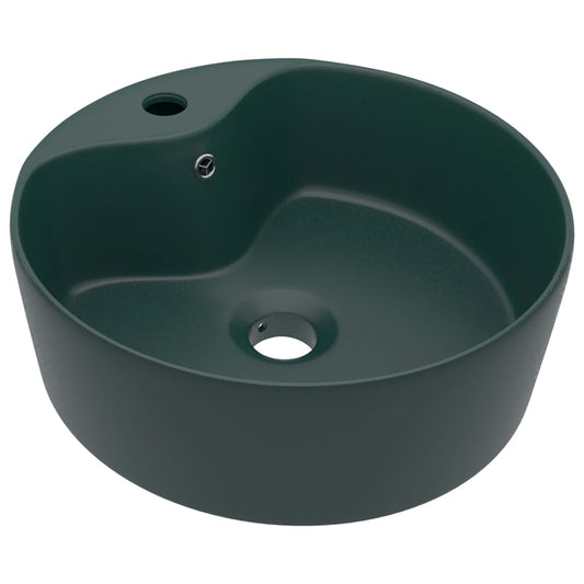 147036 vidaXL Luxury Wash Basin with Overflow Matt Dark Green 36x13 cm Ceramic