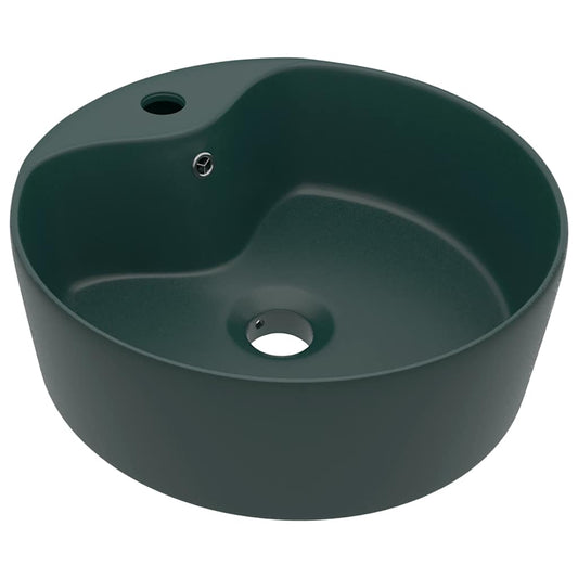 vidaXL Luxury Wash Basin with Overflow Matt Dark Green 36x13cm Ceramic