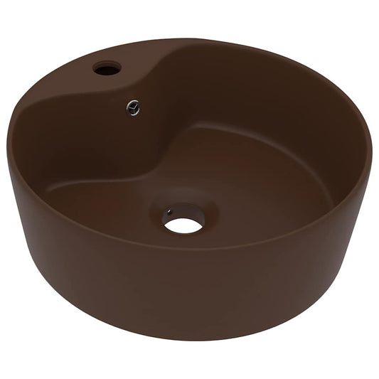 vidaXL Luxury Wash Basin with Overflow Matt Dark Brown 36x13cm Ceramic