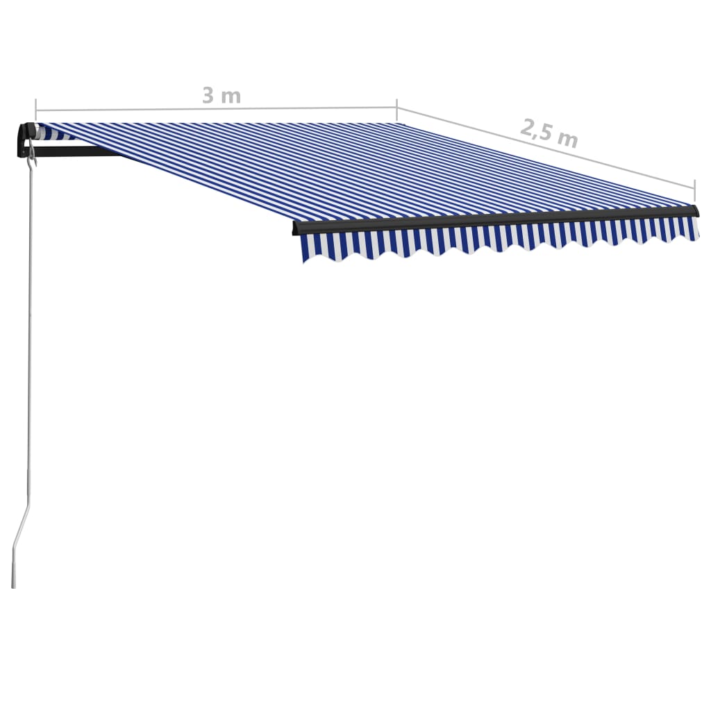 vidaXL Manual Retractable Awning 300x250 cm Blue and White