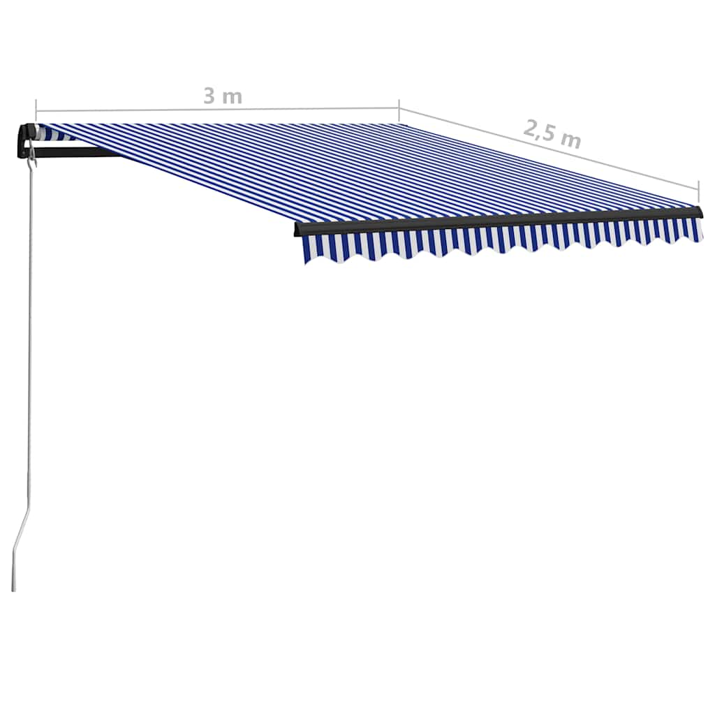 vidaXL Manual Retractable Awning with LED 300x250 cm Blue and White