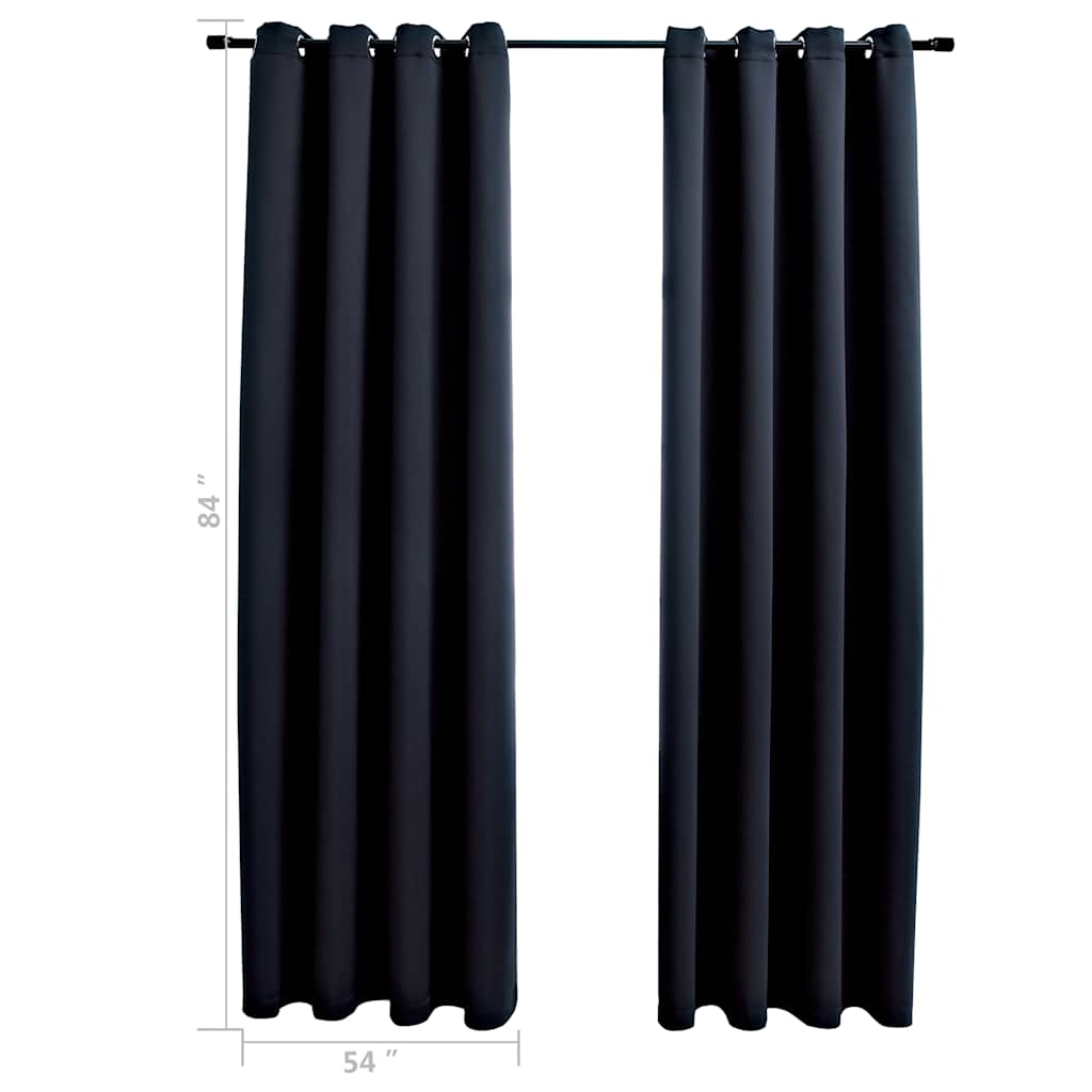 vidaXL Blackout Curtains with Rings 2 pcs Black 137x213 cm Fabric