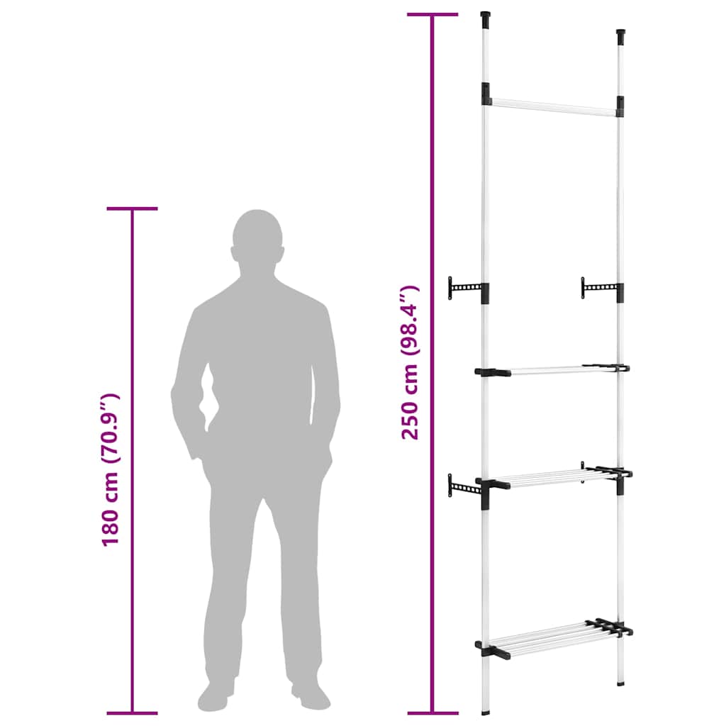 vidaXL Telescopic Wardrobe System with Rods and Shelf Aluminium