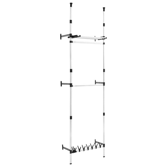 321114 vidaXL Telescopic Wardrobe System with Rods and Shelf Aluminium