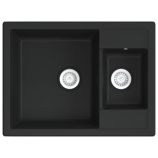 vidaXL Kitchen Sink with Overflow Hole Double Basins Black Granite