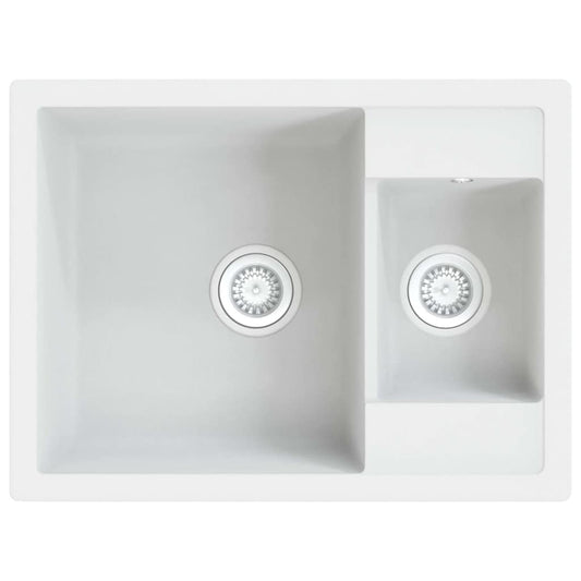 147088 vidaXL Kitchen Sink with Overflow Hole Double Basins White Granite