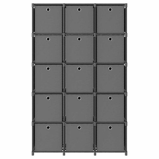 322621 vidaXL 15-Cube Display Shelf with Boxes Grey 103x30x175,5 cm Fabric