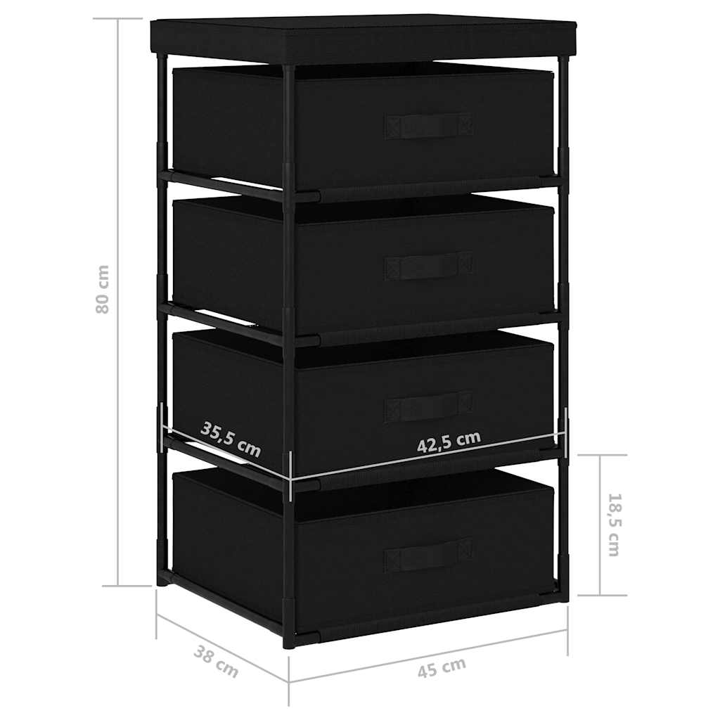 322622 vidaXL Storage Rack with 4 Fabric Baskets Steel Black