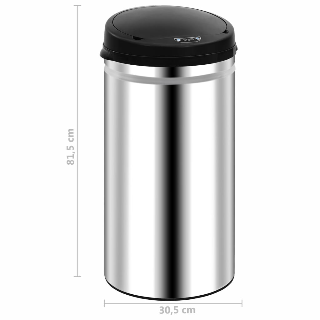 vidaXL Automatic Sensor Dustbin 50 L Stainless Steel