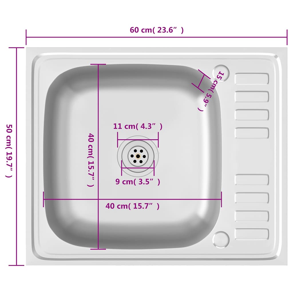 vidaXL Kitchen Sink with Drainer Set Silver 600x500x155 mm