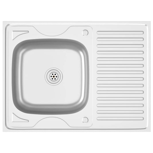 vidaXL Kitchen Sink with Drainer Set Silver 800x600x155 mm Stainless Steel