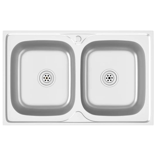vidaXL Kitchen Sink with Double Basins Silver 800x500x155 mm Stainless Steel