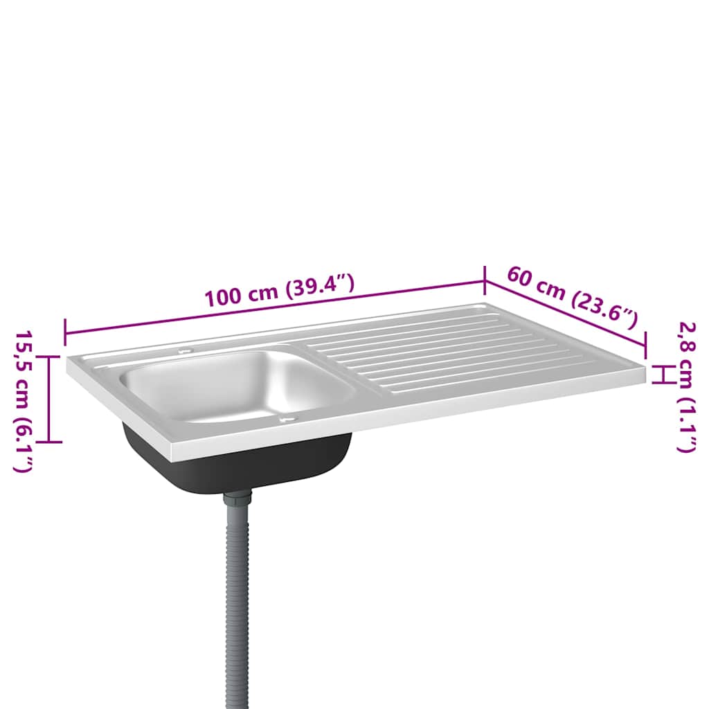 vidaXL Kitchen Sink with Drainer Set Silver 1000x600x155 mm