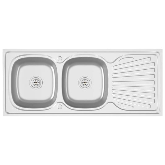 vidaXL Kitchen Sink with Double Sinks Silver 1200x500x155 mm Stainless Steel