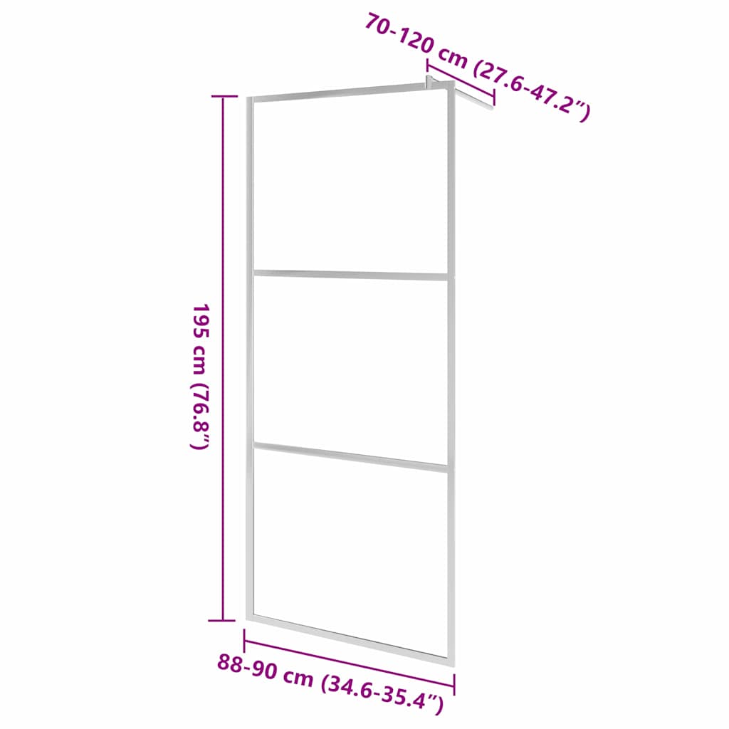 vidaXL Walk-in Shower Wall with Whole Frosted ESG Glass 90x195 cm