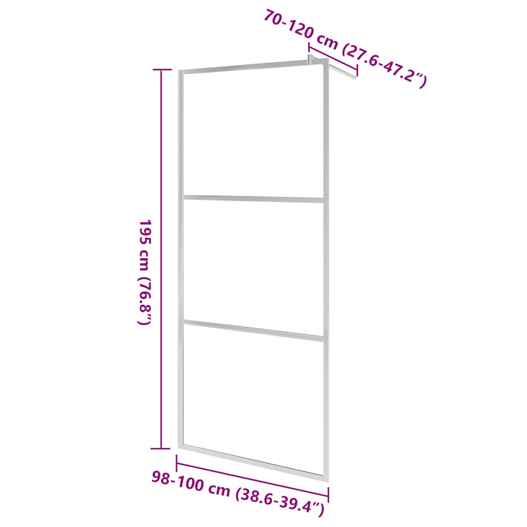 vidaXL Walk-in Shower Wall with Whole Frosted ESG Glass 100x195 cm