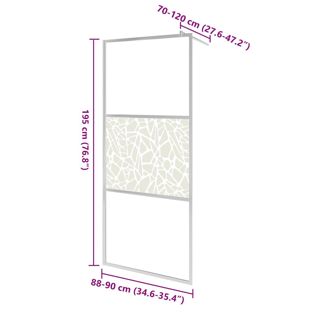 vidaXL Walk-in Shower Wall ESG Glass with Stone Design 90x195 cm