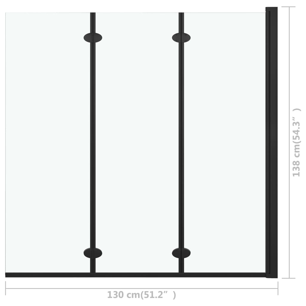 vidaXL Folding Shower Enclosure 3 Panels ESG 130x138 cm Black