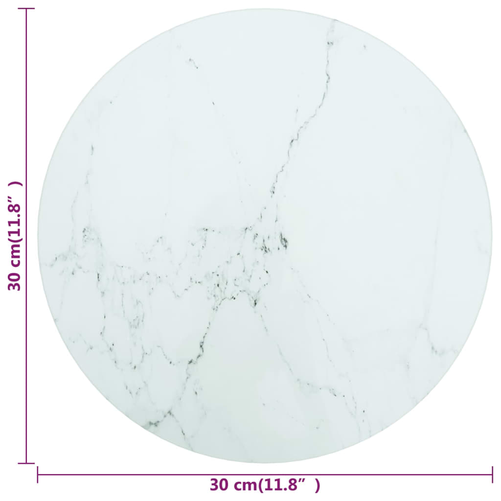 322245 vidaXL Table Top White Ø30x0,8 cm Tempered Glass with Marble Design
