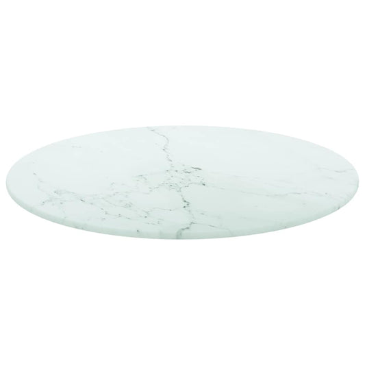 322246 vidaXL Table Top White Ø40x0,8 cm Tempered Glass with Marble Design