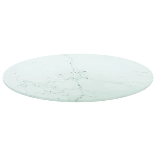 vidaXL Table Top White Ø50x0.8 cm Tempered Glass with Marble Design