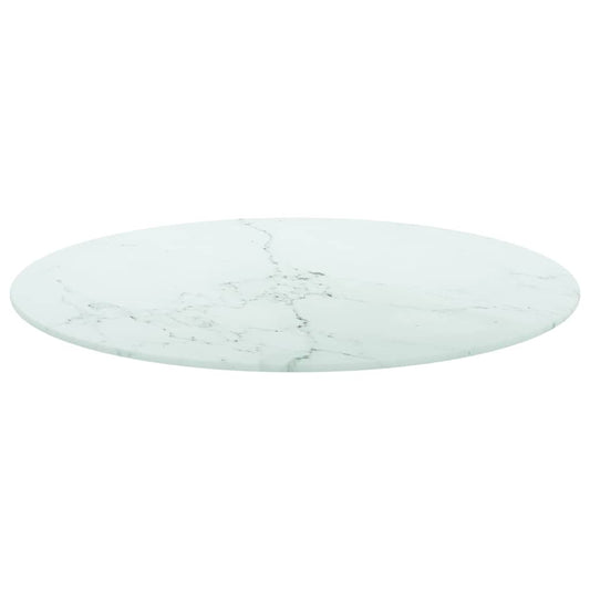 322248 vidaXL Table Top White Ø60x0,8 cm Tempered Glass with Marble Design
