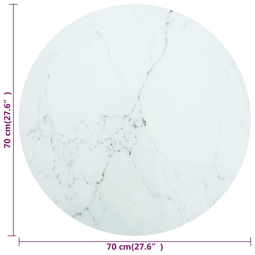 322249 vidaXL Table Top White Ø70x0,8 cm Tempered Glass with Marble Design